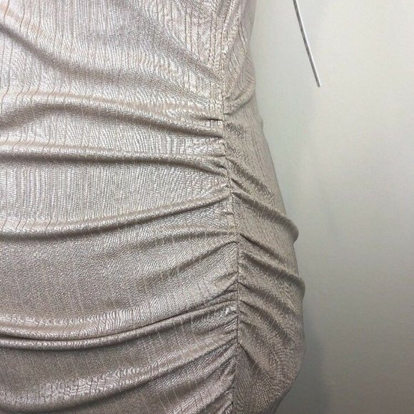 Design Lab Womens Size S Gold Champagne V-Neck Ruched Sleeveless Dress NWT - Picture 5 of 8